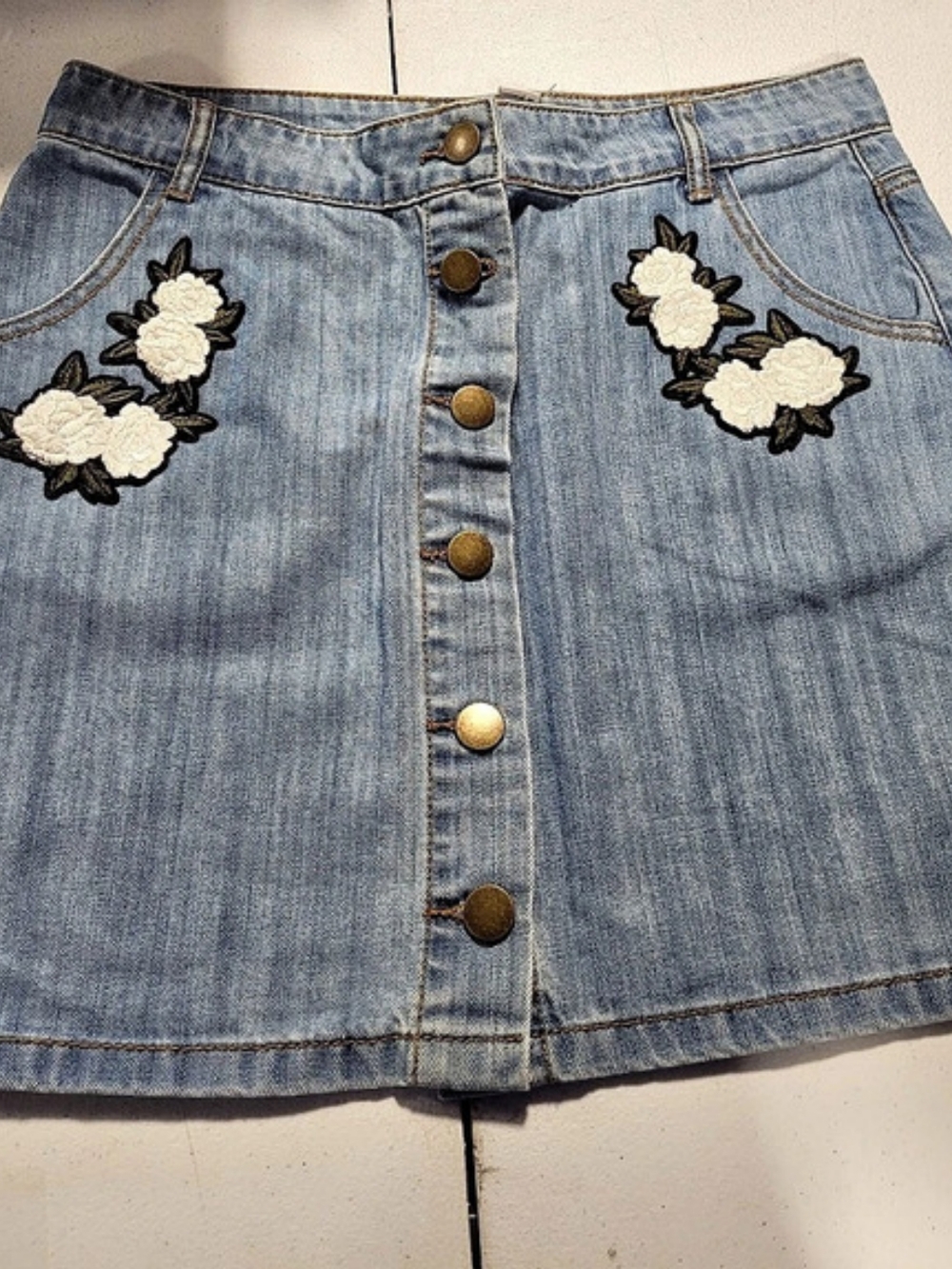 Forever 21 Floral Denim Mini Skirt Size Large